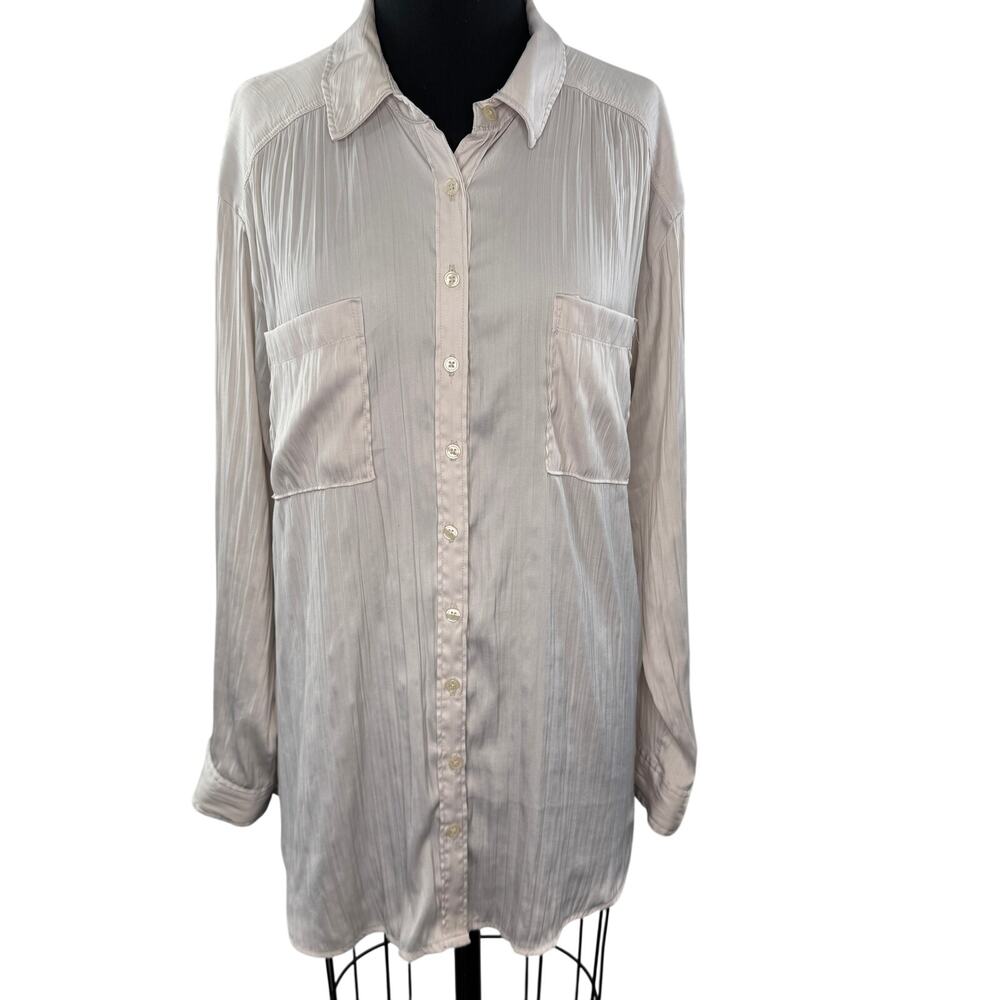 By Anthropologie Off White Shirt Pleated Collared Casual Button-Up XS X-Small
